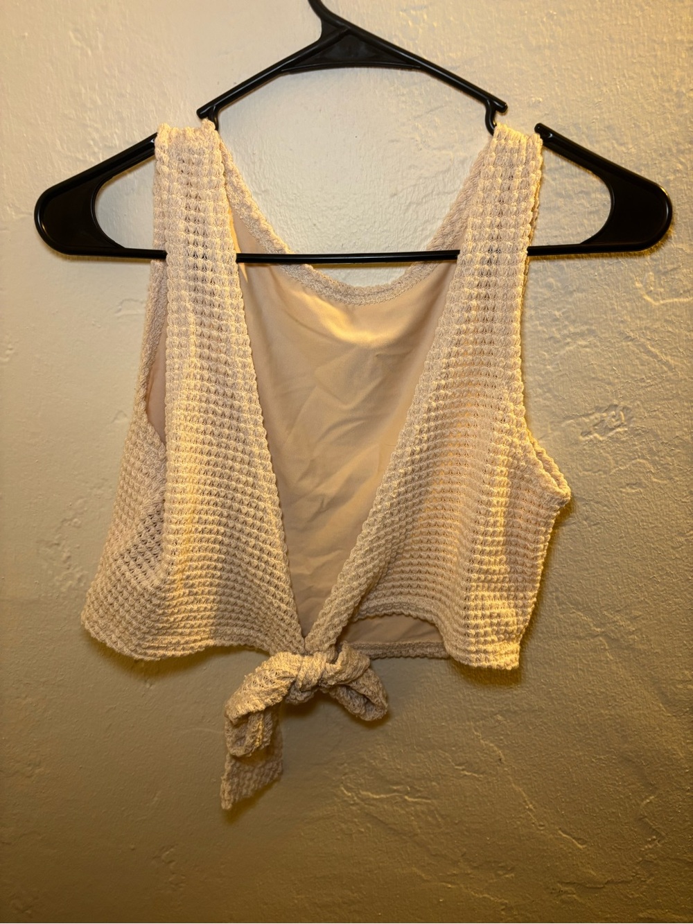 Cream Knit Tie-Front Women's Tank Top